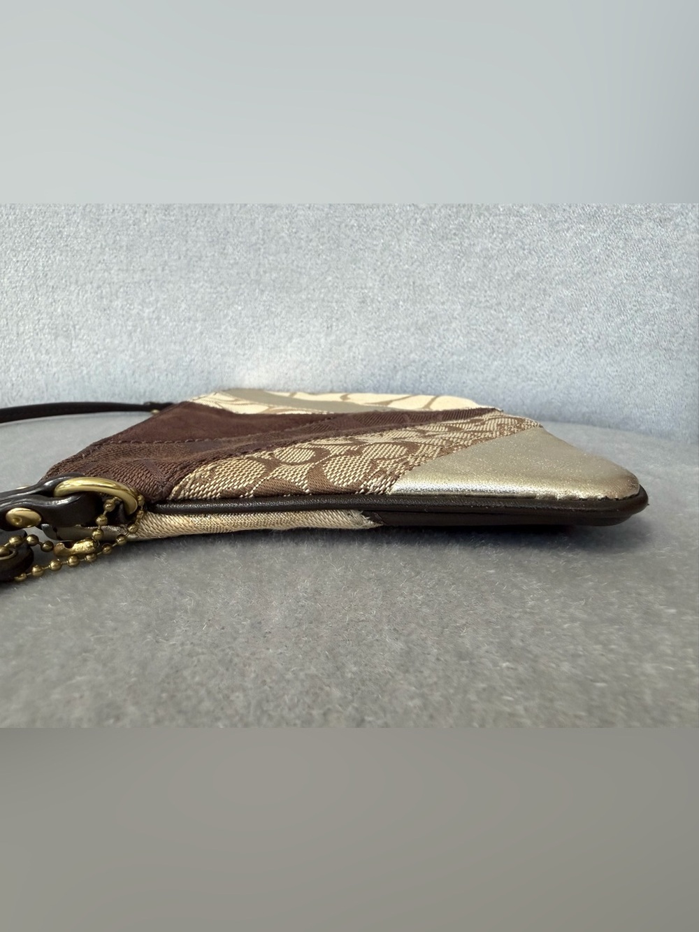 Vintage COACH Y2K Patchwork Leather & Suede Wristlet Brown Gold - Picture 5 of 16